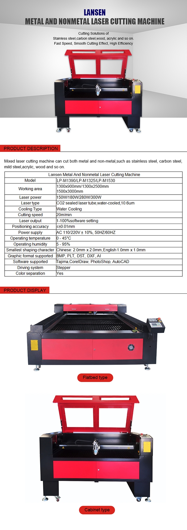 LP-M1390 Co2 Metal And Nonmetal Laser Cutter
