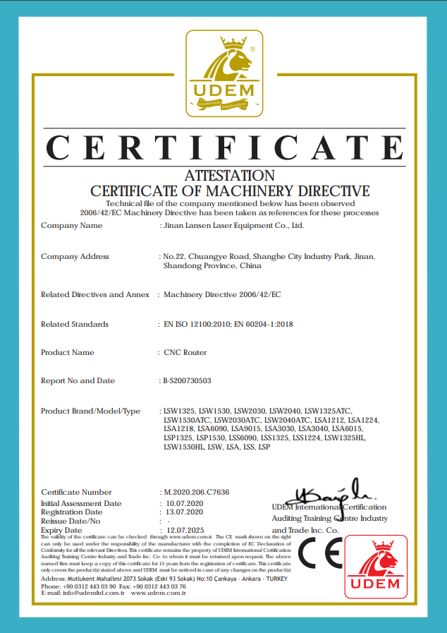 Certification for CNC ROUTER